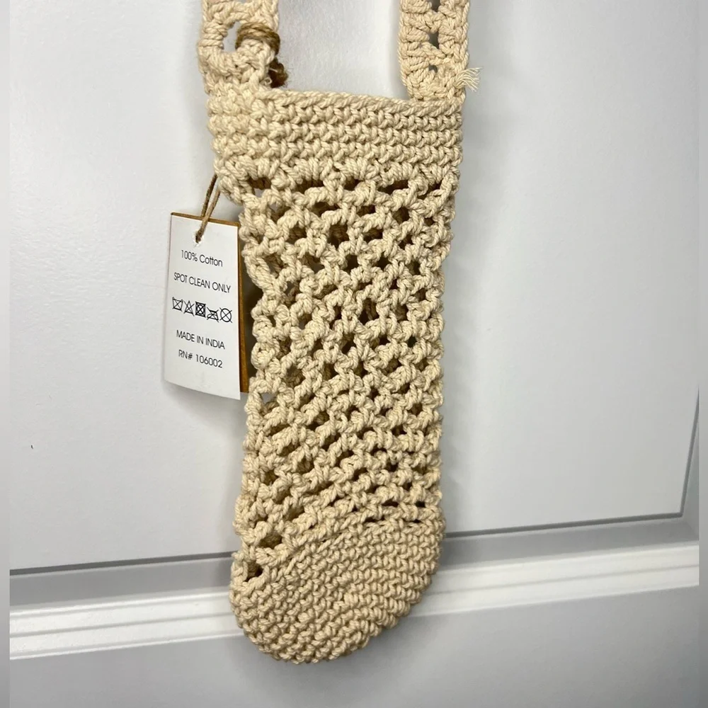 crocheted crossbody phone bag neutral color